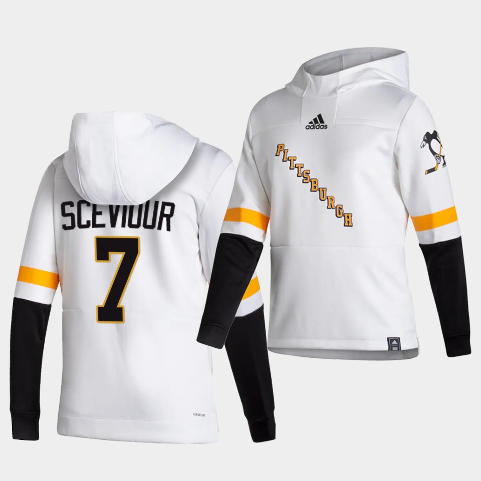 Men Pittsburgh Penguins #7 Sceviour White  NHL 2021 Adidas Pullover Hoodie Jersey
